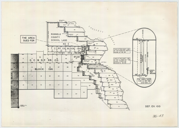 91685, [Sketch showing area sued for near Block 194, Yates survey 34 1/2 and Runnels County School Land], Twichell Survey Records