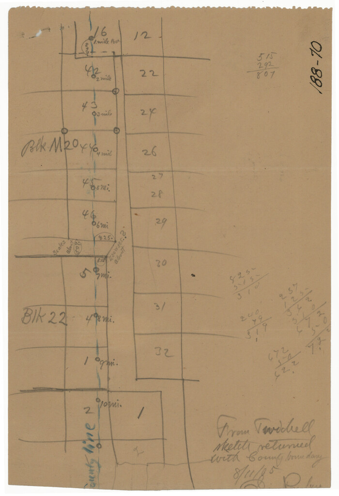 91723, [Sketch showing Blocks 5, M-20, 22 and strip of Block BB], Twichell Survey Records