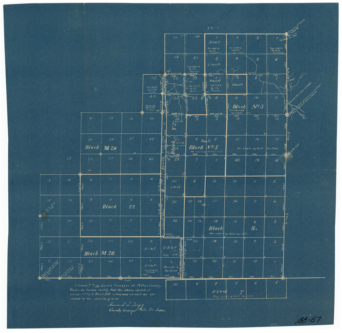 91729, [Sketch showing parts of Blocks 3, 5, 22, M-20, S, T and Block BB, surveys 1, 2 and 3], Twichell Survey Records