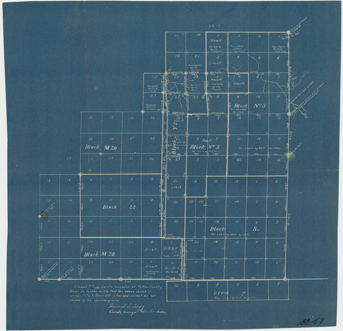 91729, [Sketch showing parts of  Blocks 3, 5, 22, M-20, S, T and Block BB, surveys 1, 2 and 3], Twichell Survey Records