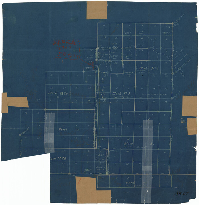 91730, [Sketch showing parts of Blocks 3, 5, 22, M-20, S, T and Block BB, surveys 1, 2 and 3], Twichell Survey Records