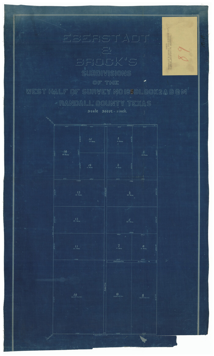 91748, Eberstadt and Brock's Subdivisions of the West Half of Survey 187 Block 2 A. B. & M., Randall County Texas, Twichell Survey Records
