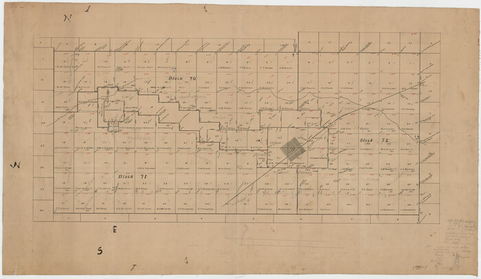 91750, [Sketch showing surveys in Blocks 70, 71 and 72 surrounding the town of Toyah], Twichell Survey Records