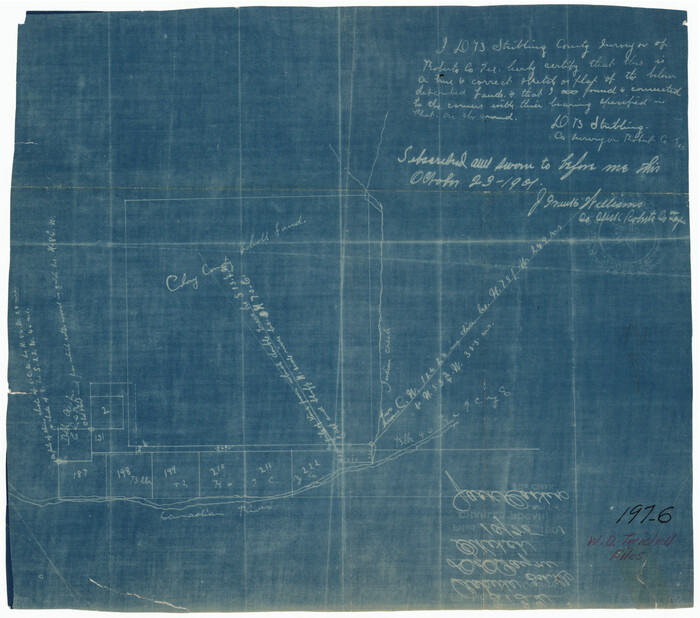 91762, [Sketch showing the area around the state line in Roberts and Clay Counties, along the north bank of the Canadian River], Twichell Survey Records