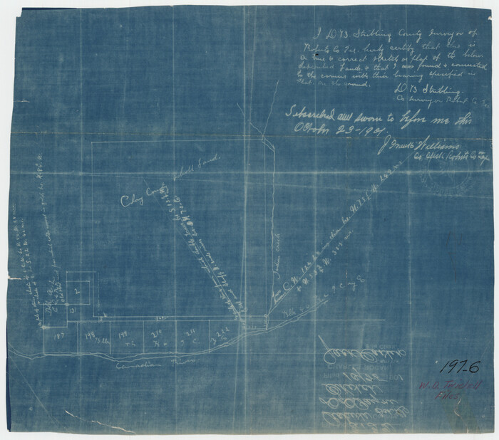 91762, [Sketch showing the area around the state line in Roberts and Clay Counties, along the north bank of the Canadian River], Twichell Survey Records