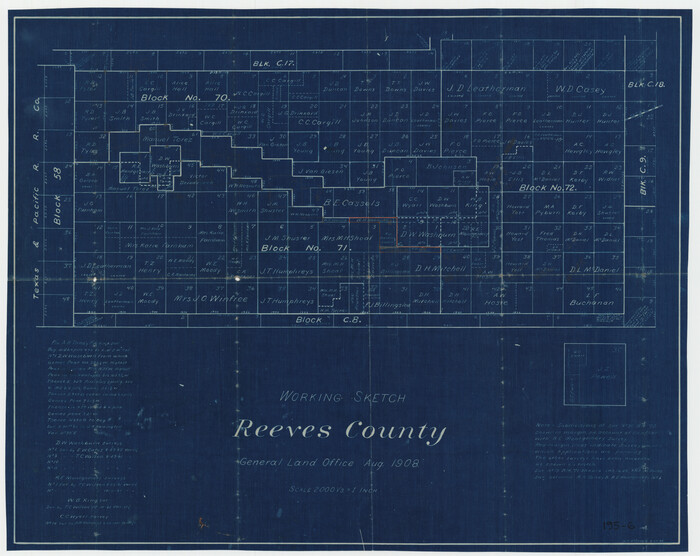 91770, Working Sketch Reeves County [showing Blocks 70-72, C-8, 9, 17-18, and Texas & Pacific RR Block 58], Twichell Survey Records