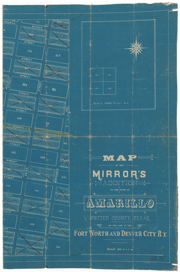 91787, Map of the Mirror's Addition to the town of Amarillo, Potter County, Texas on the line of the Fort Worth and Denver City Ry., Twichell Survey Records