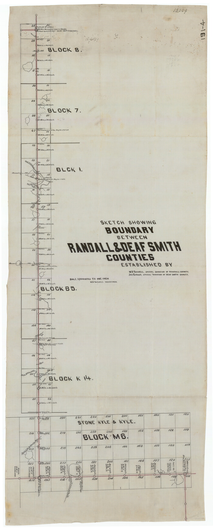 91832, Sketch Showing Boundary Between Randall and Deaf Smith Counties, Twichell Survey Records
