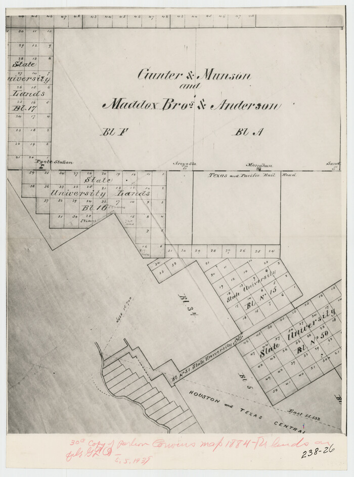 91847, [Gunter & Munson, Maddox Bros. & Anderson Blocks F and A and State University Lands Blocks 15-17 and 50], Twichell Survey Records