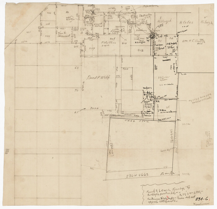 91853, [Pencil sketch in vicinity of H. G. Sims, David F. Weff, B. Allen surveys], Twichell Survey Records