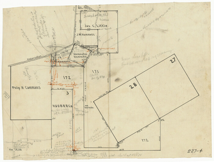 91882, [Sketch of surveys in the vicinity of sections 171 and 172 along Pedernales], Twichell Survey Records