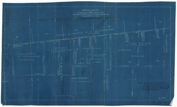 91887, Working Sketch in Stephens-Palo Pinto Cos., Twichell Survey Records