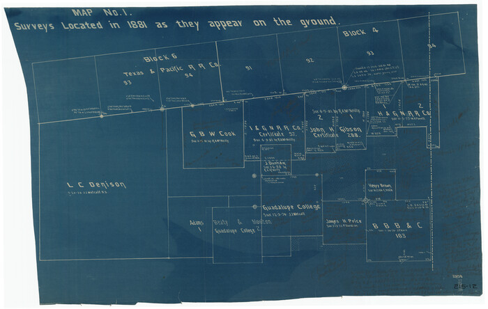 91889, Map No. 1 - Surveys Located in 1881 as they appear on the ground, Twichell Survey Records