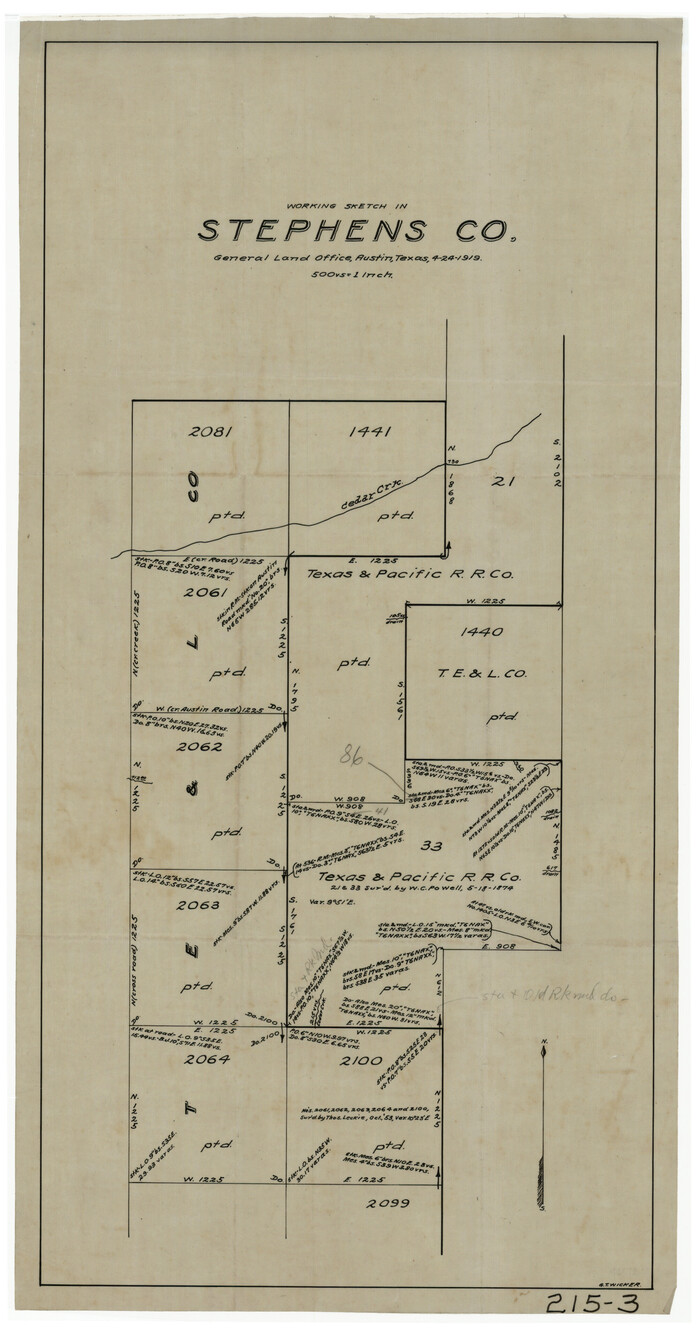 91903, Working Sketch in Stephens County, Twichell Survey Records