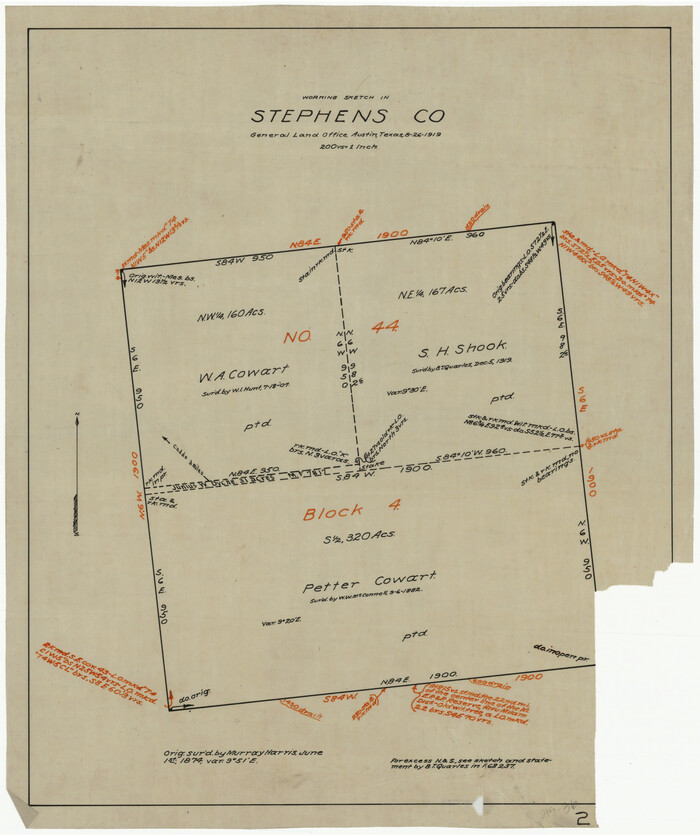 91912, Working Sketch in Stephens County, Twichell Survey Records