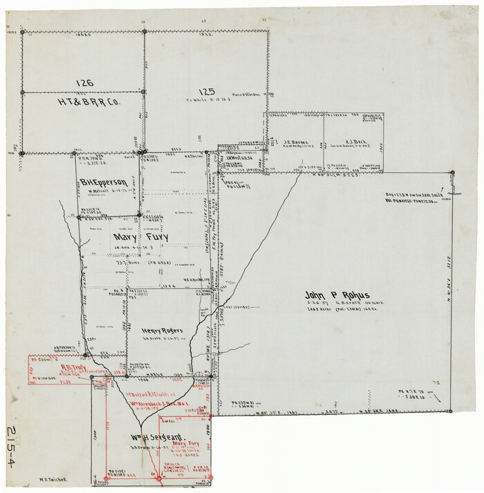 91917, [Sketch of area around Mary Fury and John P. Rohus Surveys], Twichell Survey Records