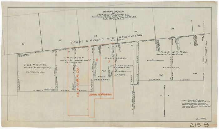 91918, Working Sketch in Stephens-Palo Pinto Cos., Twichell Survey Records