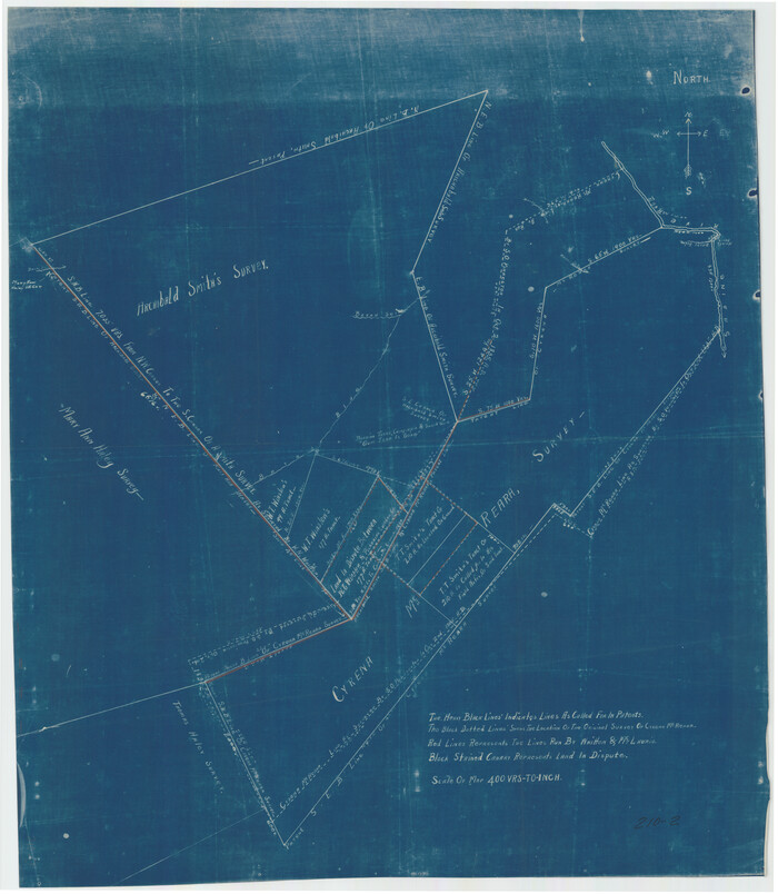 91923, [Sketch of area in dispute between Archibald Smith and Cyrena McReara Surveys], Twichell Survey Records