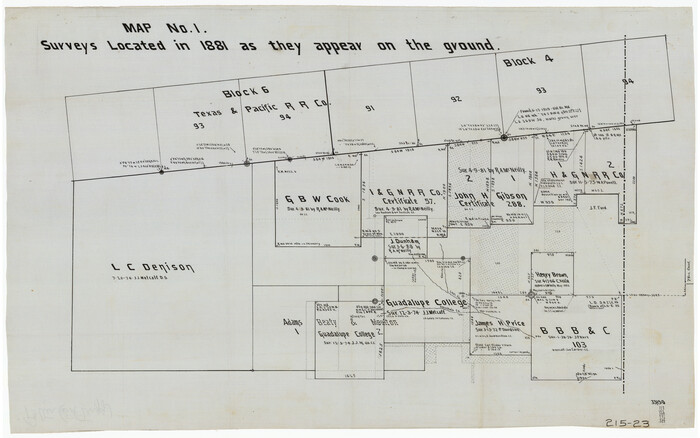 91927, Map No. 1 - Surveys Located in 1881 as they appear on the ground, Twichell Survey Records
