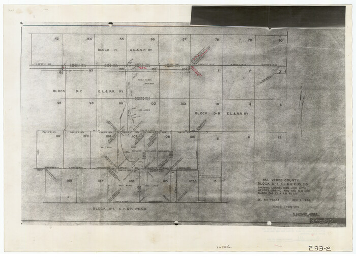 91949, Val Verde County, Texas, Block D-7, E. L. & R. R. Ry. showing connecting line with Meyer's Spring and the N.W. corner Block D-8, E. L. & R. R. Ry. Co., Twichell Survey Records