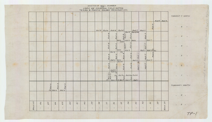 92026, Sketch of Roll Number for Copy of Original Field Notes Texas & Pacific Railway Reservation, Twichell Survey Records