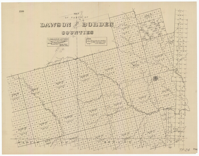92034, Map of Parts of Dawson and Borden Counties, Twichell Survey Records