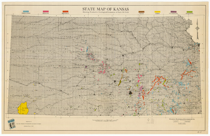 92043, State Map of Kansas Showing Productive Geological Formation of Each Oil Field, Twichell Survey Records
