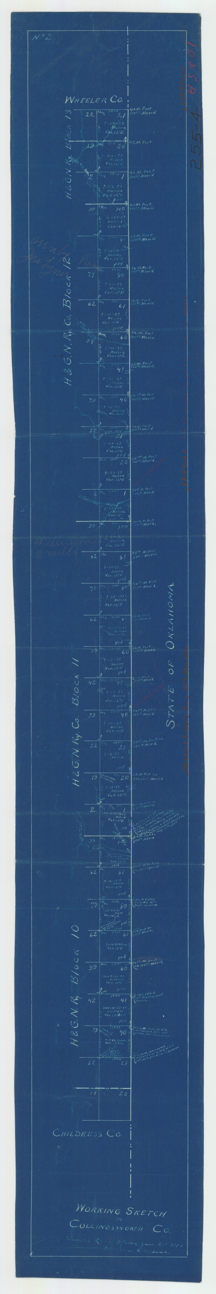 92086, Working Sketch in Collingsworth County [showing East line of County along border with Oklahoma], Twichell Survey Records