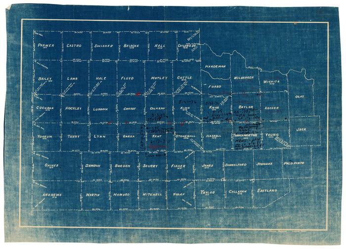 92098, [Map of Counties South of Panhandle from Parmer to Childress in North to Andrews to Eastland in the South], Twichell Survey Records