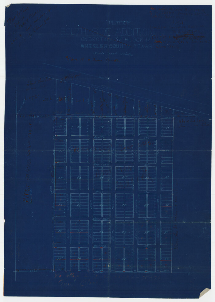 92103, Plat of South Side Addition on Section 37 Block 17, Wheeler County, Texas, Twichell Survey Records