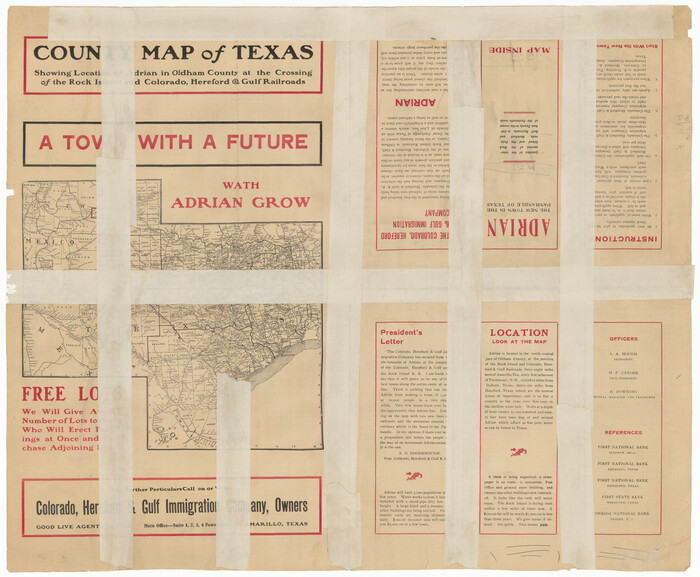 92136, Map of Adrian, the New Town in the Panhandle, Oldham County, Texas (verso - Adrian promotional text), Twichell Survey Records