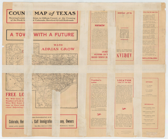 92136, Map of Adrian, the New Town in the Panhandle, Oldham County, Texas (verso - Adrian promotional text), Twichell Survey Records