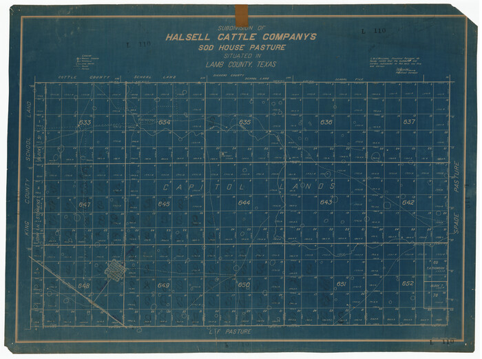 92169, Subdivision of Halsell Cattle Company's Sod House Pasture Situated in Lamb County, Texas, Twichell Survey Records