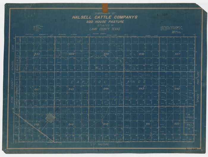 92169, Subdivision of Halsell Cattle Company's Sod House Pasture Situated in  Lamb County, Texas, Twichell Survey Records