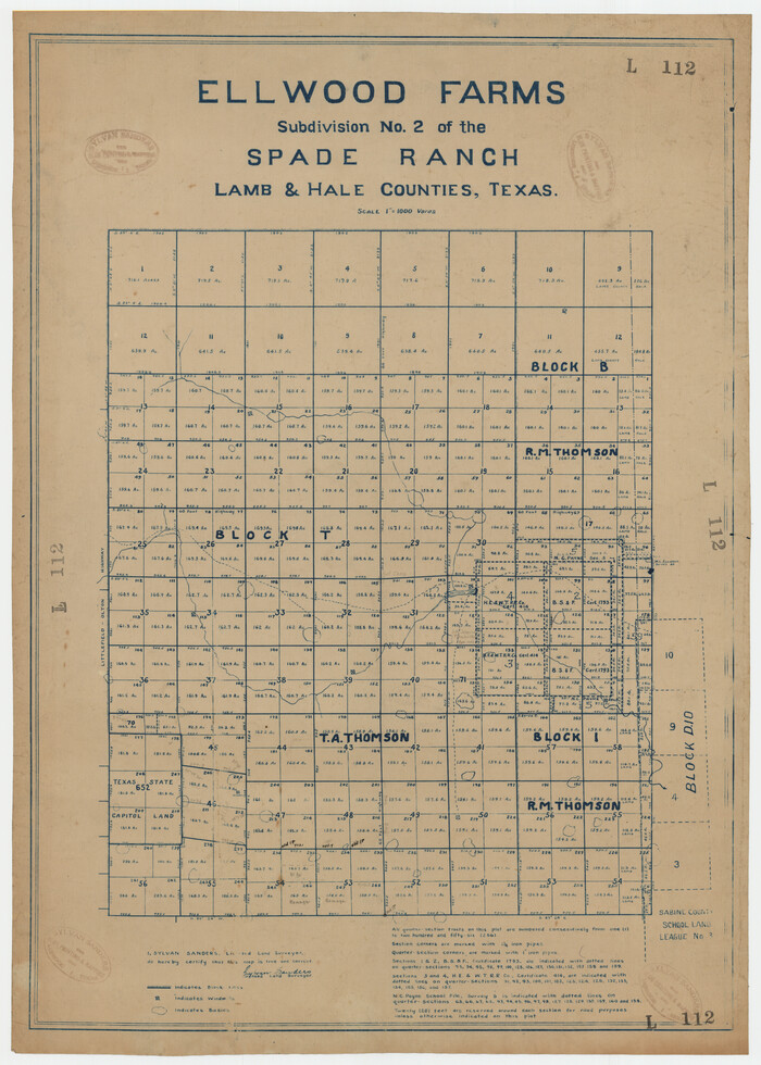 92173, Ellwood Farms Subdivision Number 2 of the Spade Ranch Lamb and Hale Counties, Texas, Twichell Survey Records