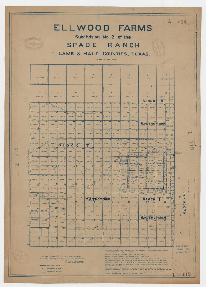 92173, Ellwood Farms Subdivision Number 2 of the Spade Ranch Lamb and Hale Counties, Texas, Twichell Survey Records