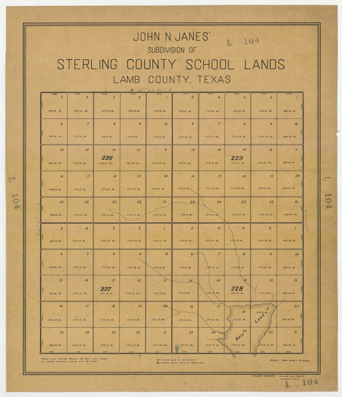 92179, John N. Jane's Subdivision of Sterling County School Lands Lamb County, Texas, Twichell Survey Records