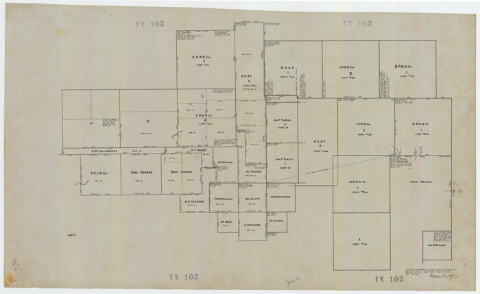 92186, Map showing lands surveyed by Sylvan Sanders in the Southwestern Part of Jack County, Texas for Buttram Petroleum Corporation, Twichell Survey Records
