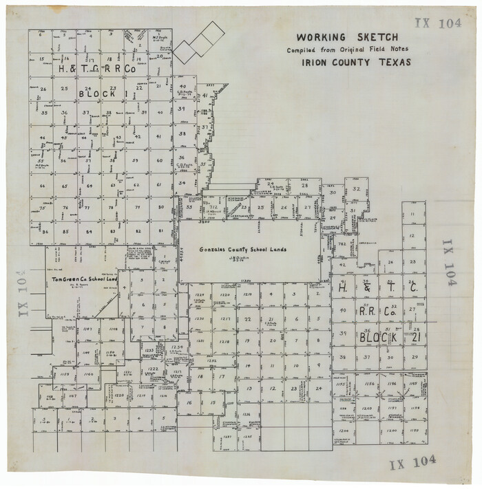 92187, Working Sketch Compiled from Original Field Notes Irion County, Texas, Twichell Survey Records