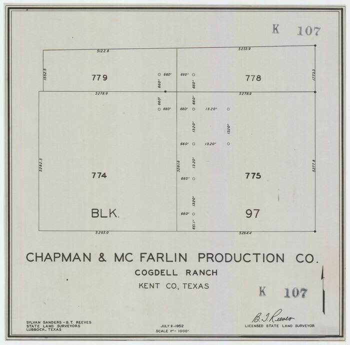 92190, Chapman and McFarlin Production Co. Cogdell Ranch Kent County, Texas, Twichell Survey Records