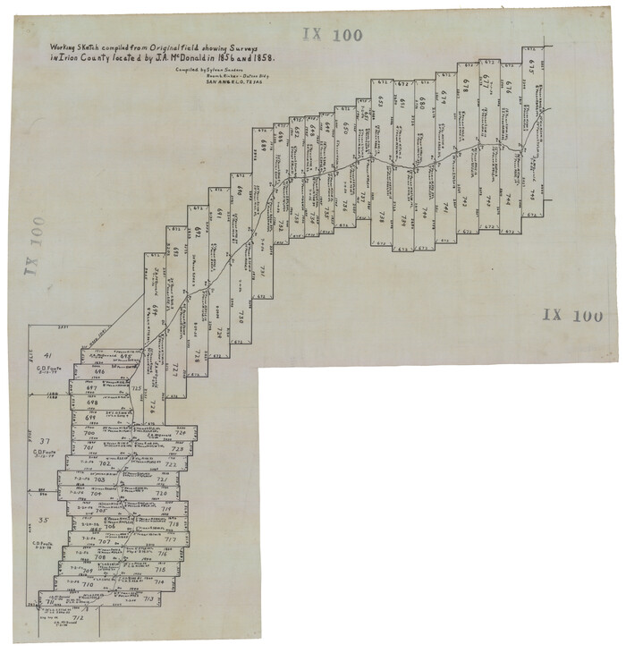 92191, Working Sketch Compiled from Original Field Showing Surveys in Irion County Located by J. A. McDonald in 1856 and 1858, Twichell Survey Records