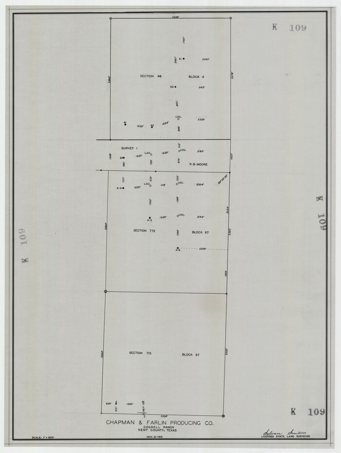 92193, Chapman and Farlin Producing Co. Cogdell Ranch Kent County, Texas, Twichell Survey Records