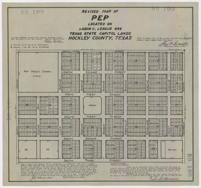 92204, Revised Map of Pep Located on Labor 11, League 699 Texas State Capitol Lands Hockley County, Texas, Twichell Survey Records