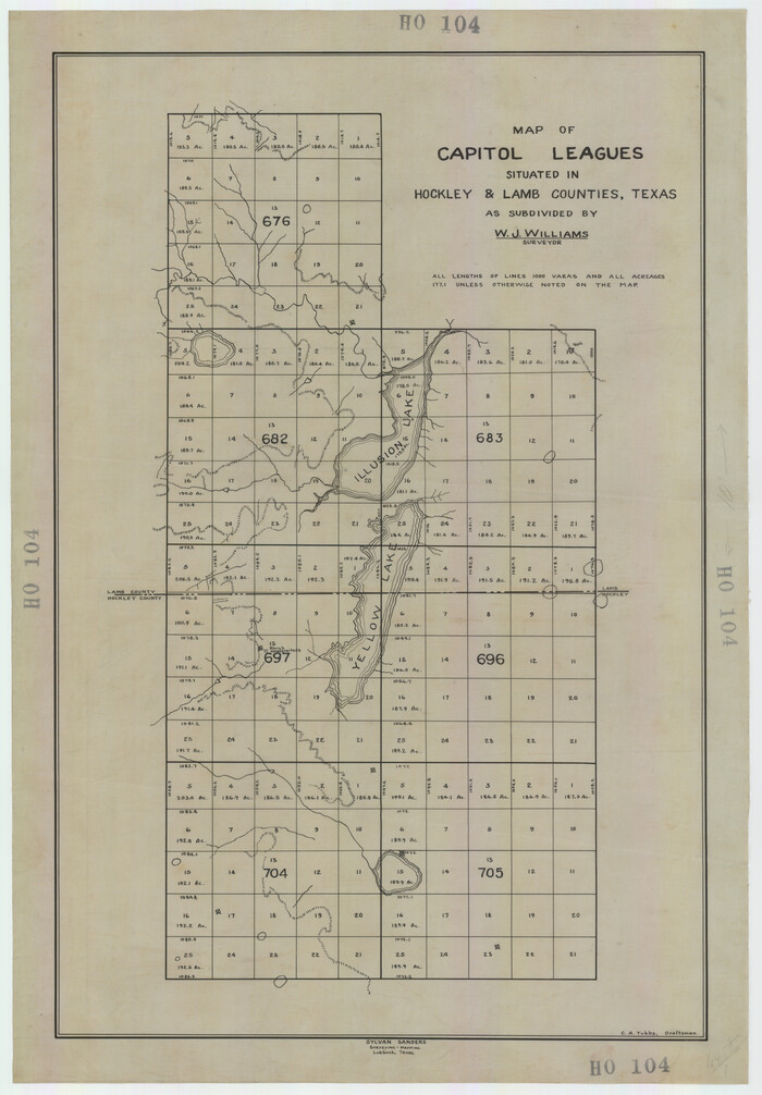 92205, Map of Capitol Leagues Situated in Hockley and Lamb Counties, Texas, Twichell Survey Records