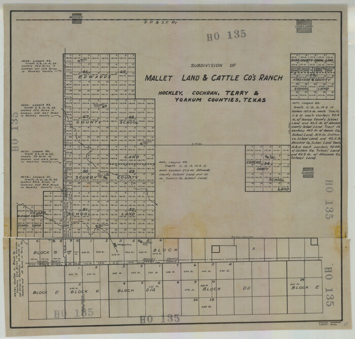 92207, Subdivision of Mallet Land and Cattle Company's Ranch Hockley, Cochran, Terry, and Yoakum Counties, Texas, Twichell Survey Records