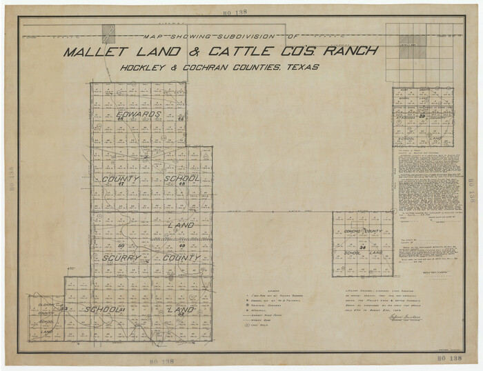 92210, Map Showing Subdivision of Mallet Land and Cattle Company's Ranch Hockley and Cochran Counties, Texas, Twichell Survey Records