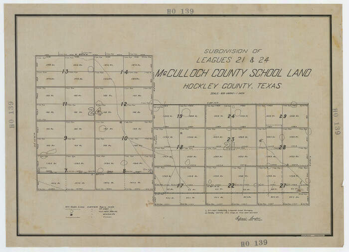 92211, Subdivision of Leagues 21 and 24 McCulloch County School Land Hockley County, Texas, Twichell Survey Records