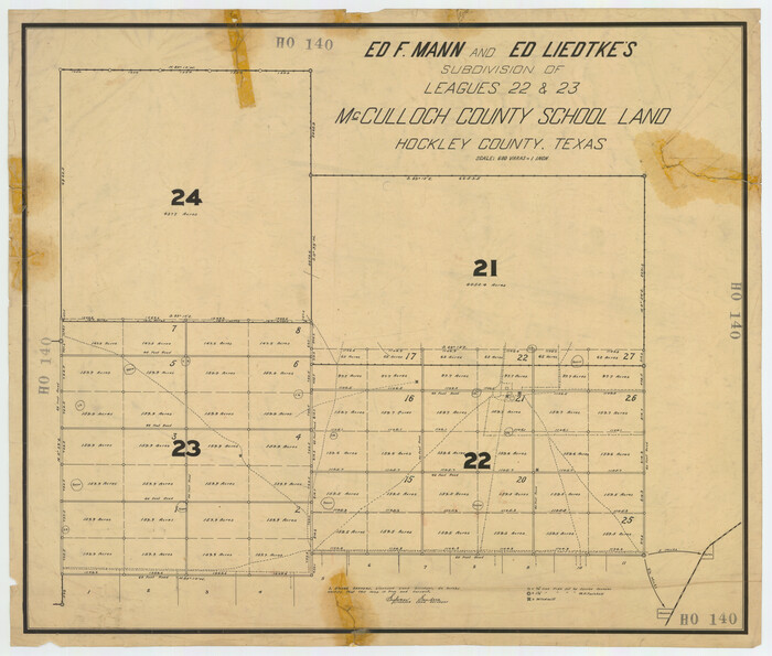 92212, Ed F. Mann and Ed Liedtke's Subdivision of Leagues 22 and 23 McCulloch County School Land Hockley County, Texas, Twichell Survey Records
