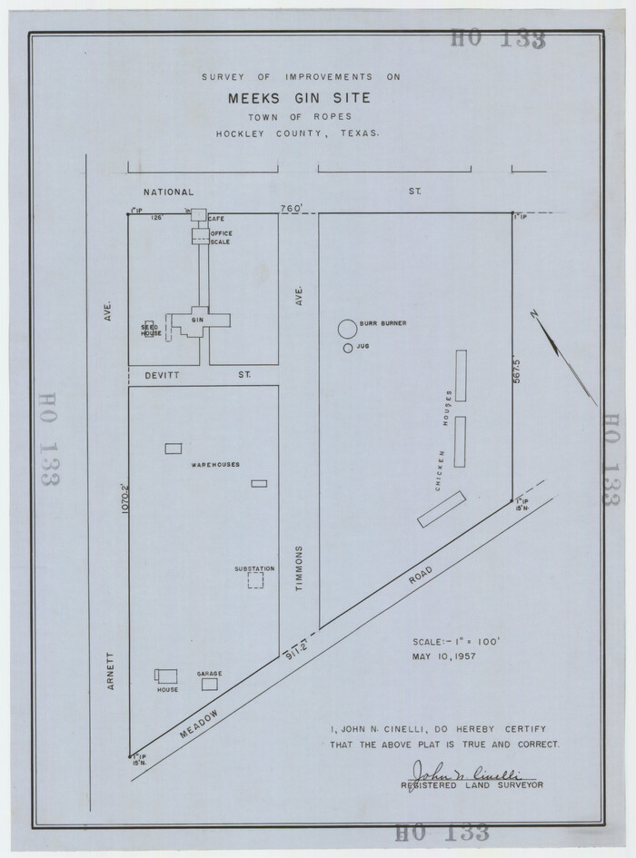 92214, Survey of Improvements on Meeks Gin Site Town of Ropes Hockley County, Texas, Twichell Survey Records