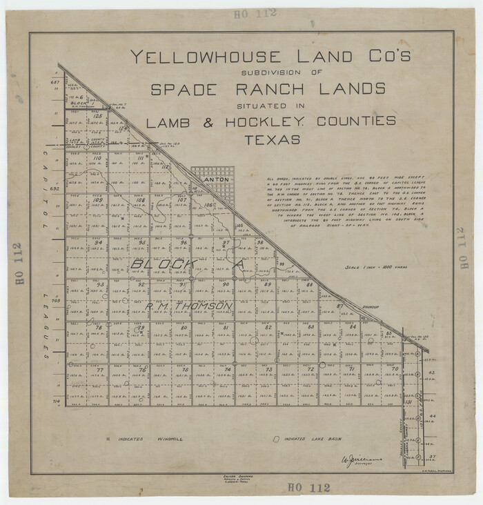 92228, Yellowhouse Land Company's Subdivision of Spade Ranch Lands Situated in Lamb and Hockley Counties, Texas, Twichell Survey Records